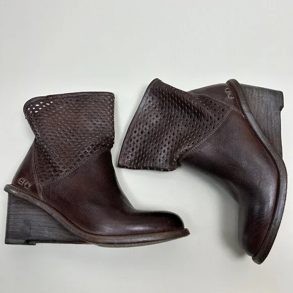 Bed Stu Boots Womens Size 8 Brown Dutchess Teal Cut Out Wedge Booties Ladies - Picture 5 of 14